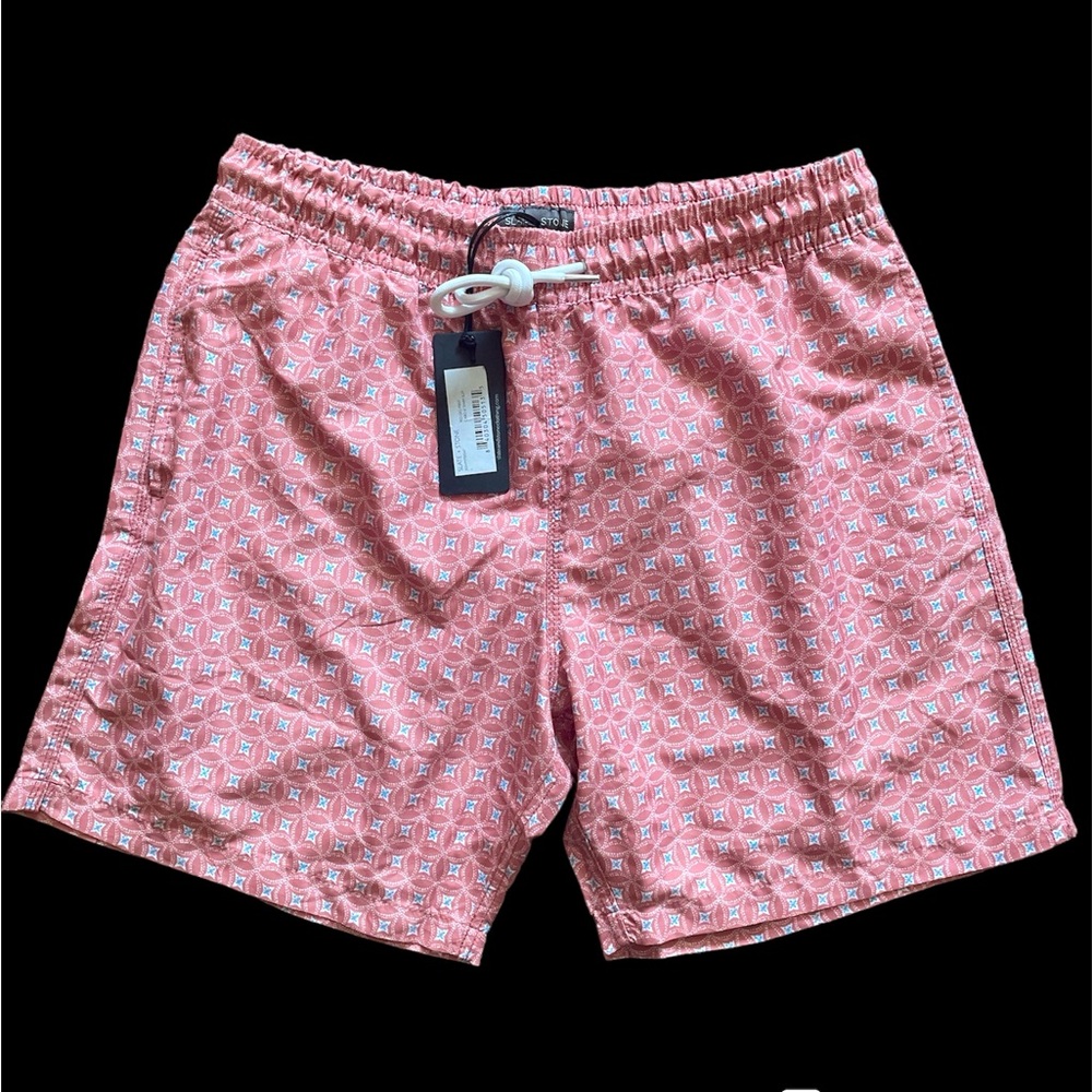 Slate & Stone Men’s Red Geo Print Cabo 6” Swim Shorts Size Large NWT